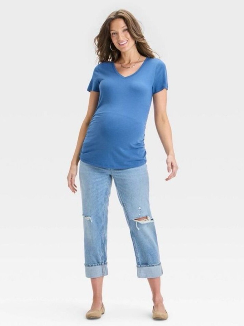 Ingrid and Isabel Over Belly Cropped Vintage High-Rise Straight Mate Medium Wash